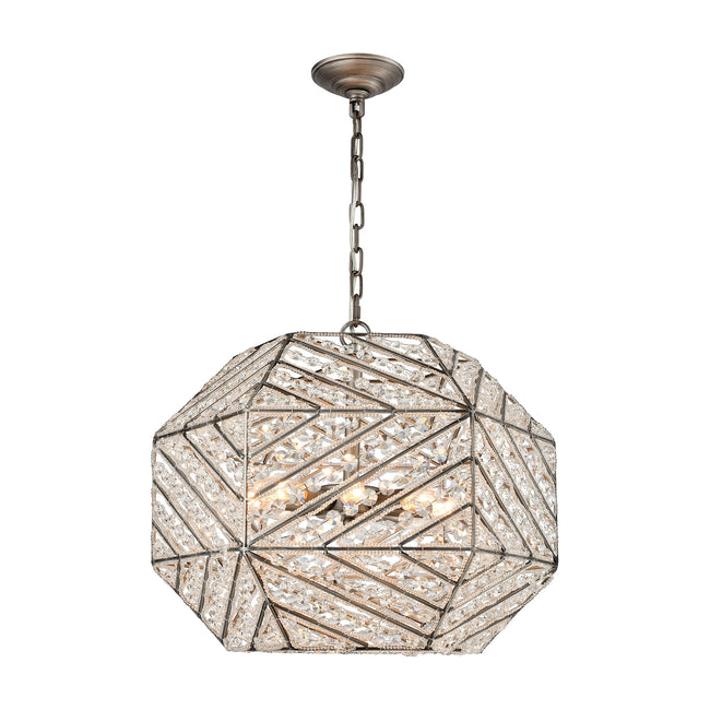 ELK Lighting 11837/8 - Constructs 20" Wide 8-Light Chandelier in Weathered Zinc with Clear Crystal