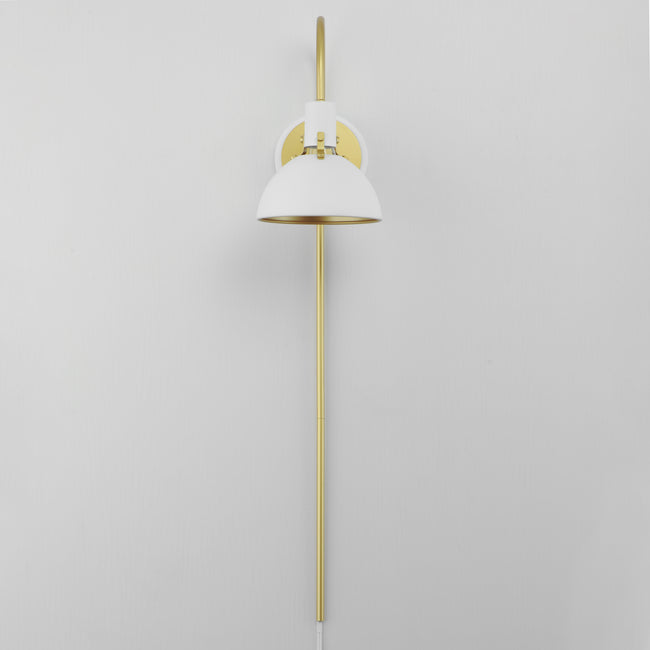 12041WTSBR - 1 Light Dawn 7" Wall Sconce - White/Satin Brass