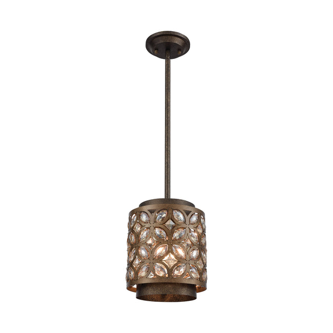 ELK Lighting 12152/1 - Rosslyn 8" Wide 1-Light Mini Pendant in Mocha and Deep Bronze with Crystal an
