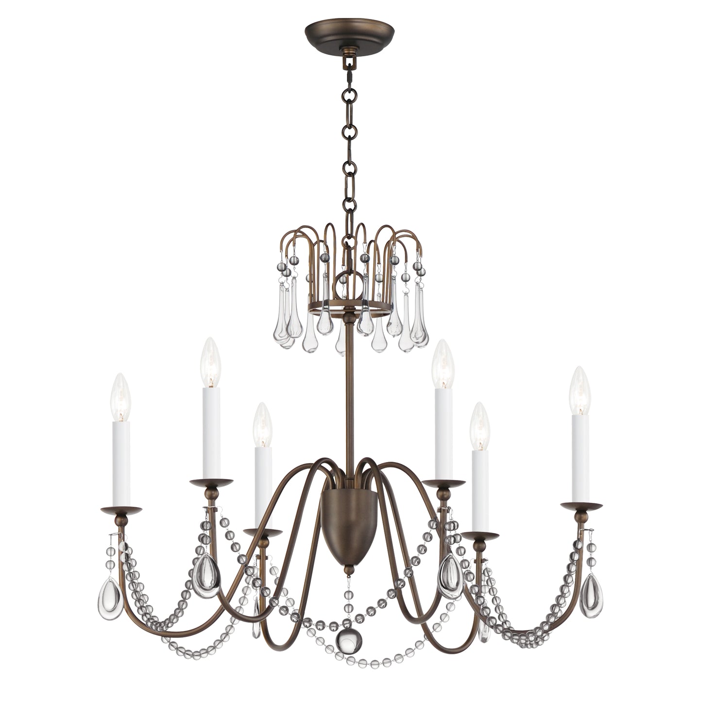 12166CHB/CRY - 6 Light Plumette 28" Chandelier - Chestnut Bronze