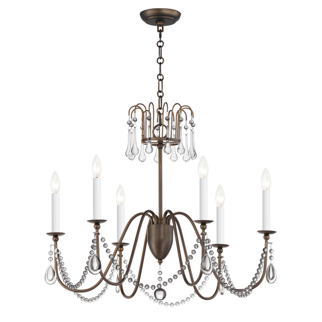 12166CHB/CRY - 6 Light Plumette 28" Chandelier - Chestnut Bronze