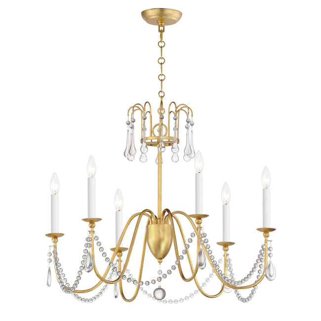 12166GL/CRY - 6 Light Plumette 28" Chandelier - Gold Leaf