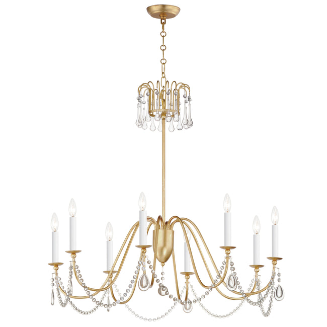 12168GL/CRY - 8 Light Plumette 36" Chandelier - Gold Leaf