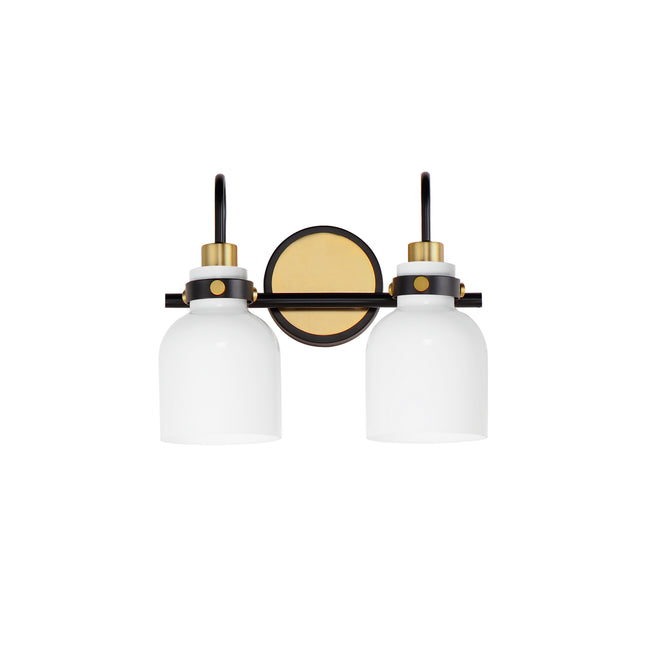 12332WTBKSBR - 2 Light Milk 14" Vanity Light - Satin Brass