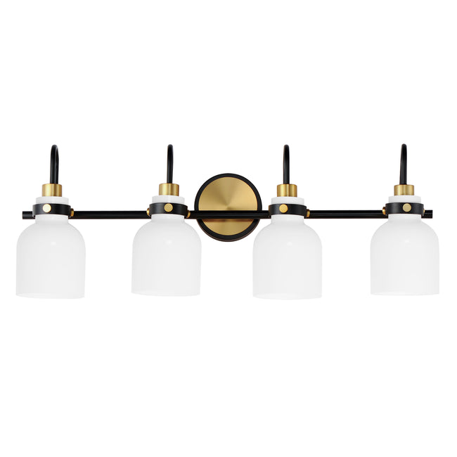 12334WTBKSBR - 4 Light Milk 31" Vanity Light - Satin Brass