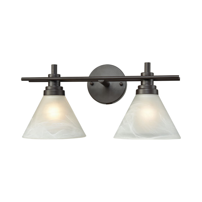 Pemberton 2-Light Vanity Lamp in Oil Rubbed Bronze with White Marbleized Glass