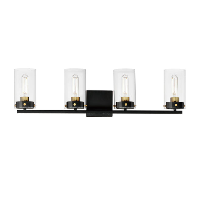 12404CLBKSBR - 4 Light Pinn 30" Vanity Light - Black / Satin Brass