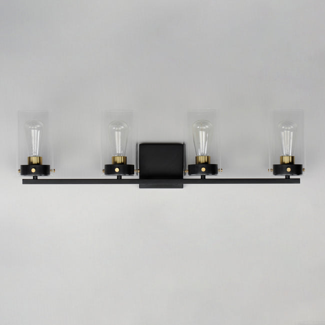 12404CLBKSBR - 4 Light Pinn 30" Vanity Light - Black / Satin Brass