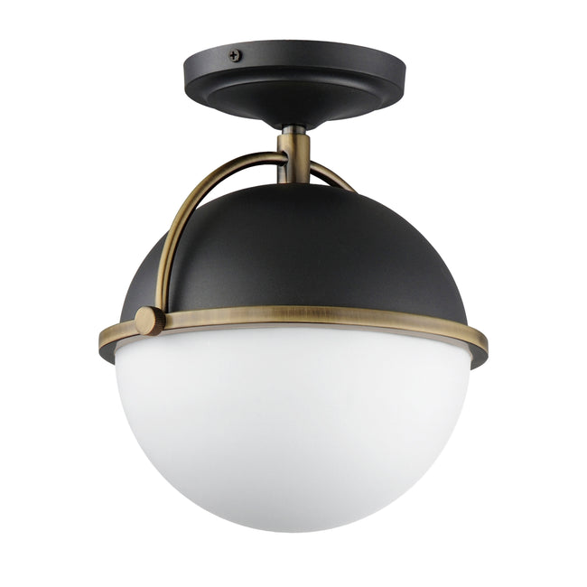 12410SWBKWBR - Duke 9.5" Semi Flush Mount Ceiling Light - Black/Weathered Brass