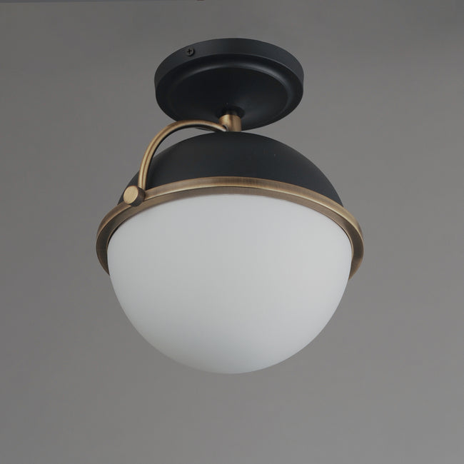 12410SWBKWBR - Duke 9.5" Semi Flush Mount Ceiling Light - Black/Weathered Brass