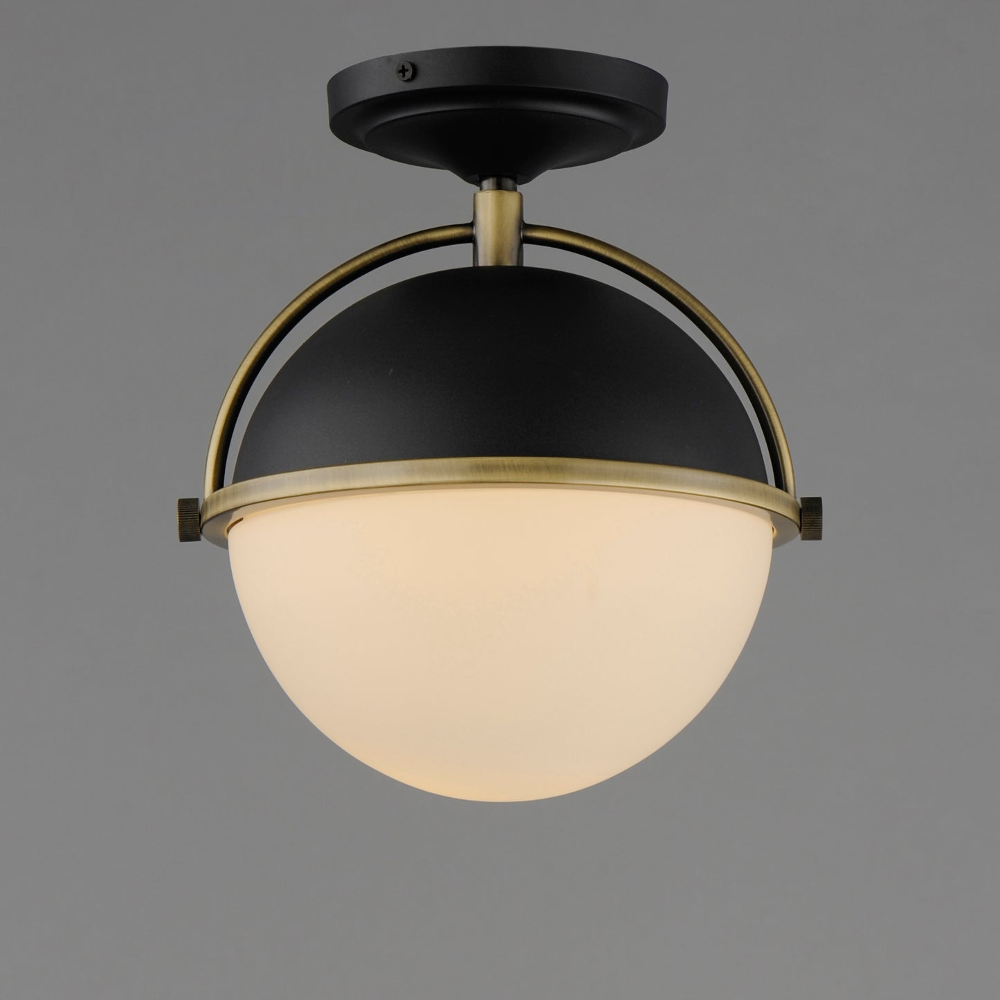 12410SWBKWBR - Duke 9.5" Semi Flush Mount Ceiling Light - Black/Weathered Brass