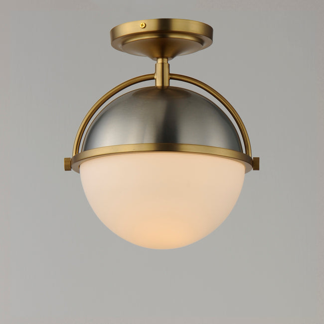 12410SWSNSBR - Duke 9.5" Semi Flush Mount Ceiling Light - Satin Nickel / Satin Brass