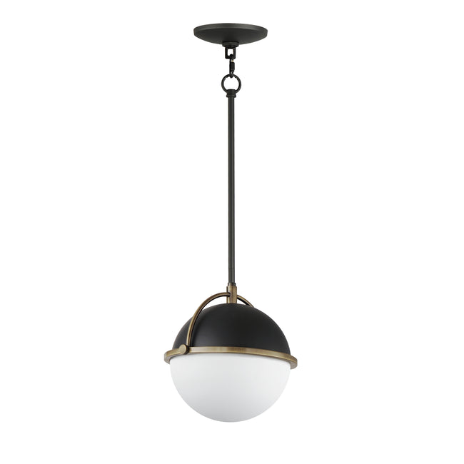 12411SWBKWBR - 1 Light Duke 9.5" Pendant - Black/Weathered Brass