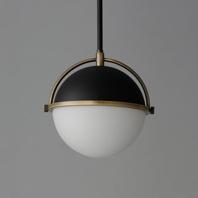 12411SWBKWBR - 1 Light Duke 9.5" Pendant - Black/Weathered Brass