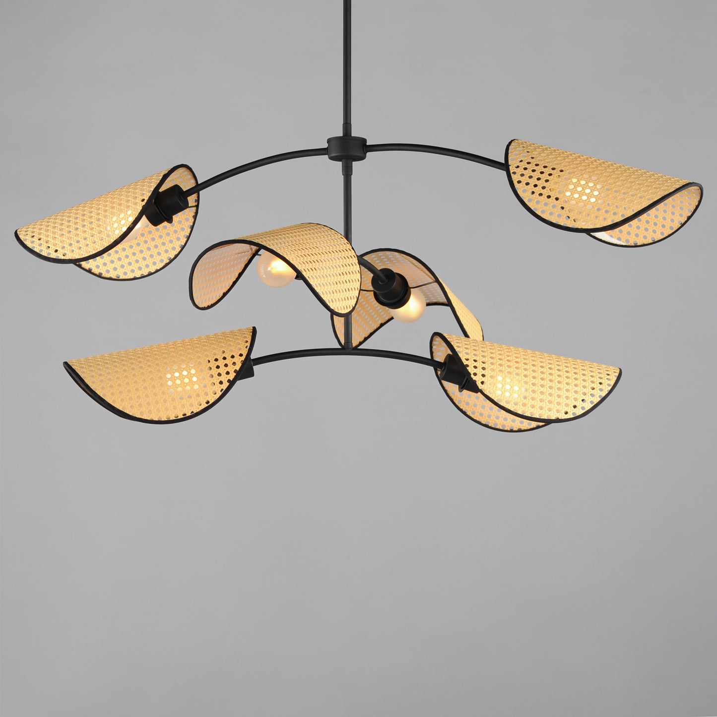 12636NABK - 6 Light Bonnet 44" Articulating Chandelier - Black