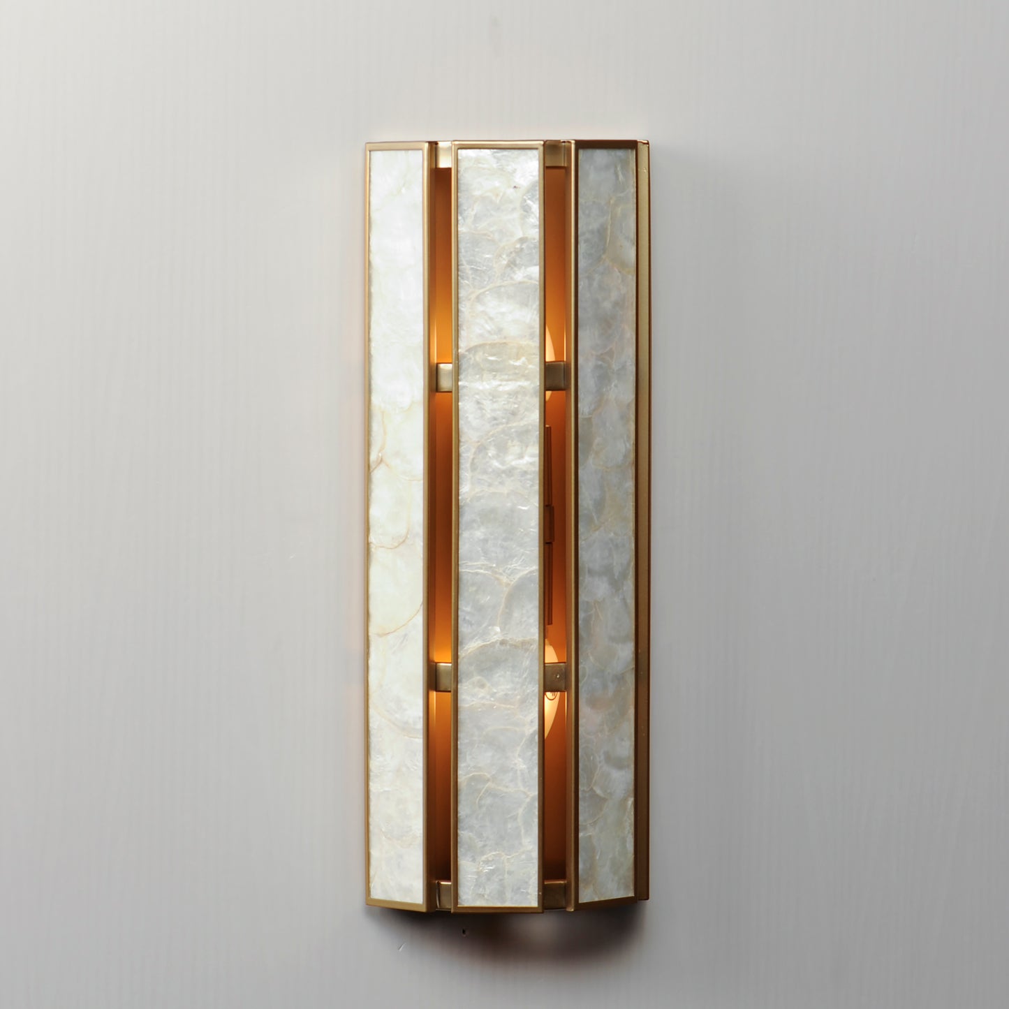 12801CZNAB - 2 Light Miramar 8" Wall Sconce - Capiz / Natural Aged Brass