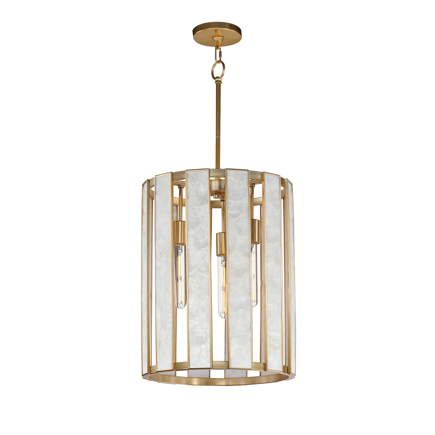 12802CZNAB - 3 Light Miramar 15" Pendant - Capiz / Natural Aged Brass
