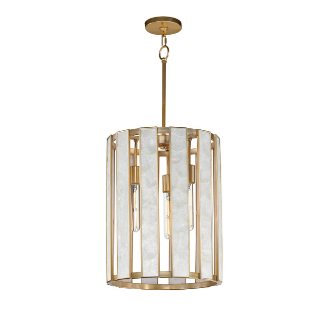 12802CZNAB - 3 Light Miramar 15" Pendant - Capiz / Natural Aged Brass
