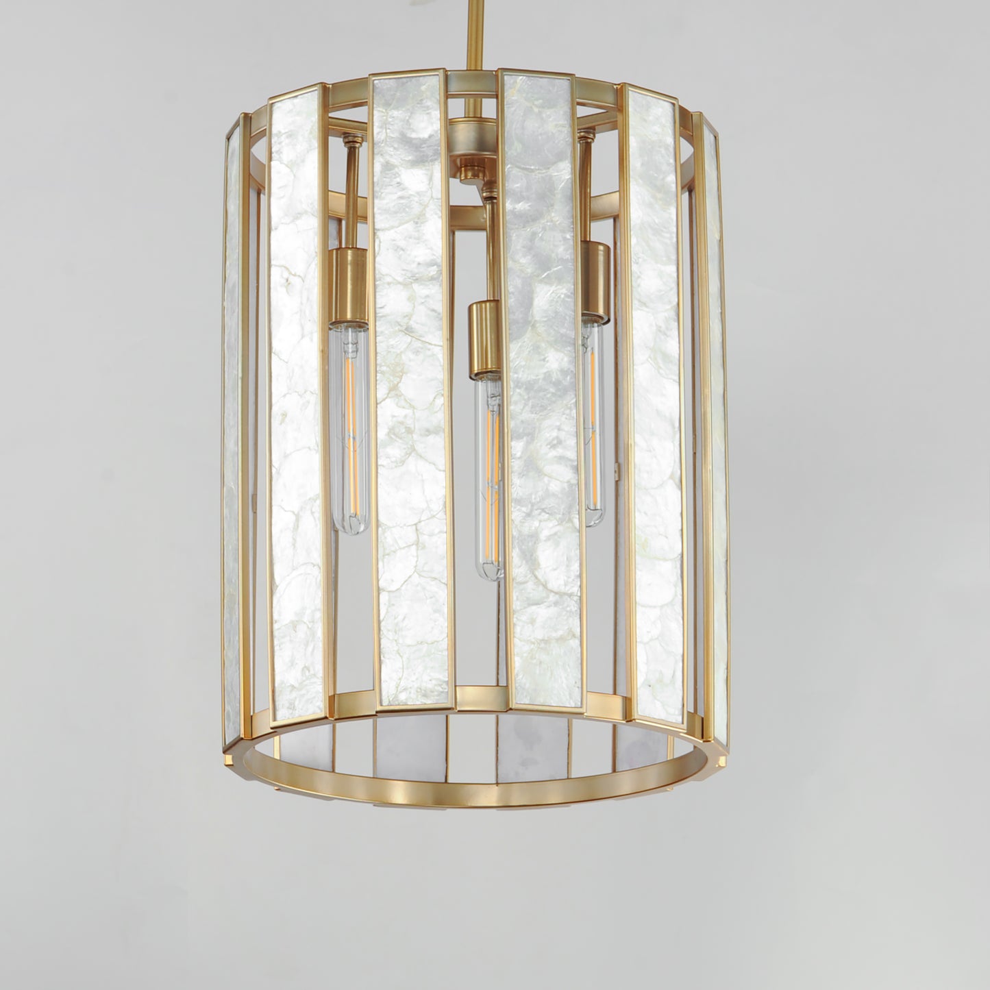 12802CZNAB - 3 Light Miramar 15" Pendant - Capiz / Natural Aged Brass