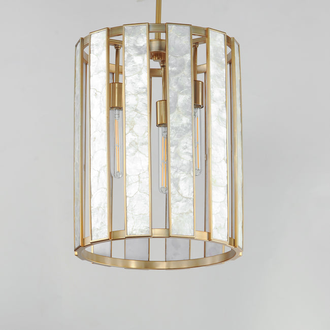 12802CZNAB - 3 Light Miramar 15" Pendant - Capiz / Natural Aged Brass