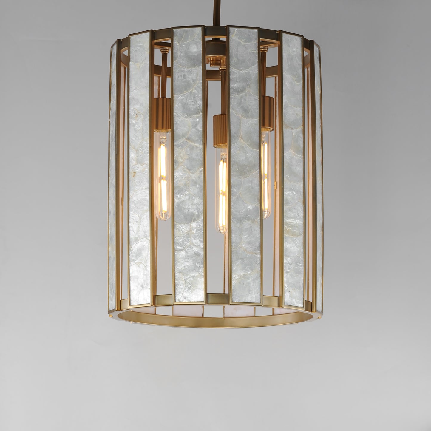 12802CZNAB - 3 Light Miramar 15" Pendant - Capiz / Natural Aged Brass