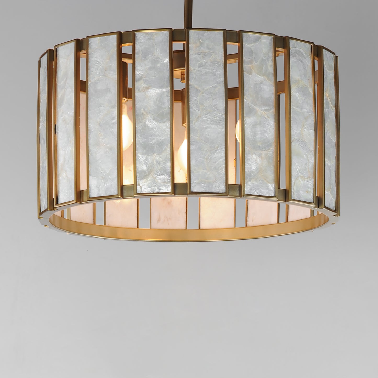 12803CZNAB - 3 Light Miramar 18" Pendant - Capiz / Natural Aged Brass