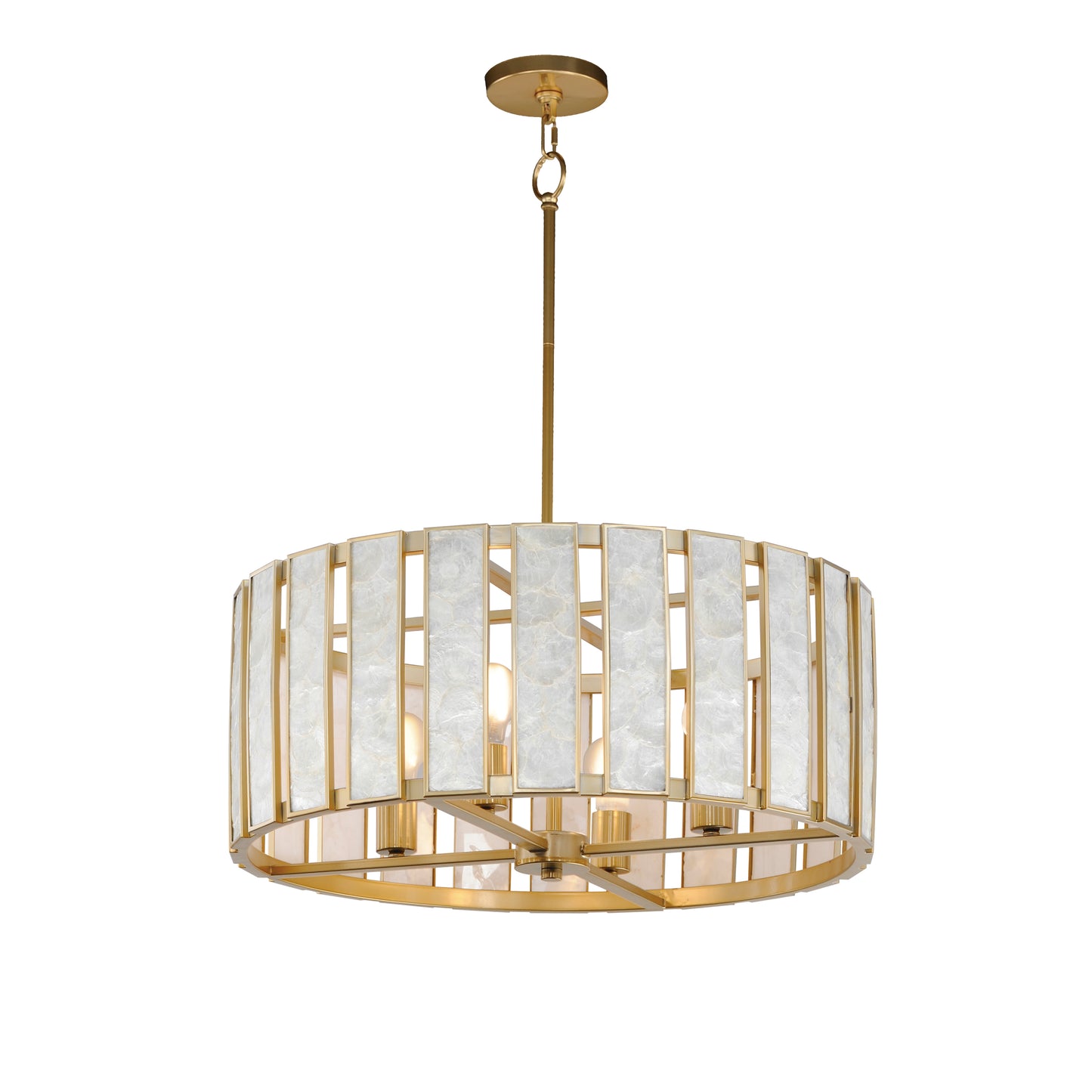 12804CZNAB - 4 Light Miramar 24" Pendant - Capiz / Natural Aged Brass