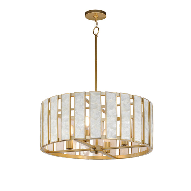 12804CZNAB - 4 Light Miramar 24" Pendant - Capiz / Natural Aged Brass