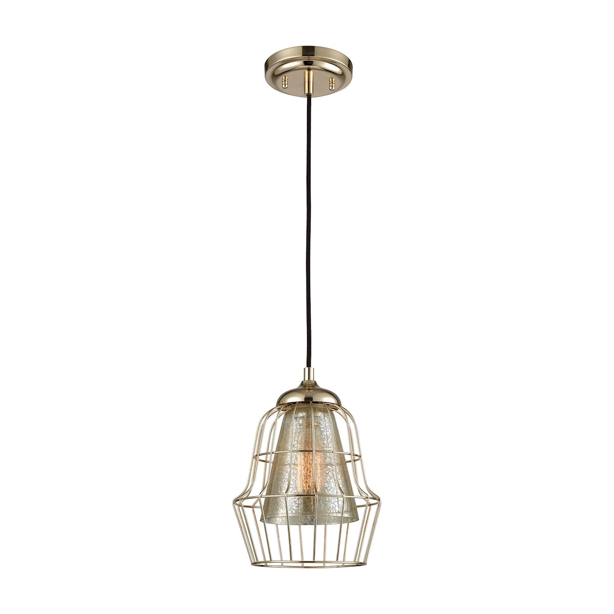 ELK Lighting 14266/1 - Yardley 8" Wide 1-Light Mini Pendant in Polished Gold with Mercury Glass and