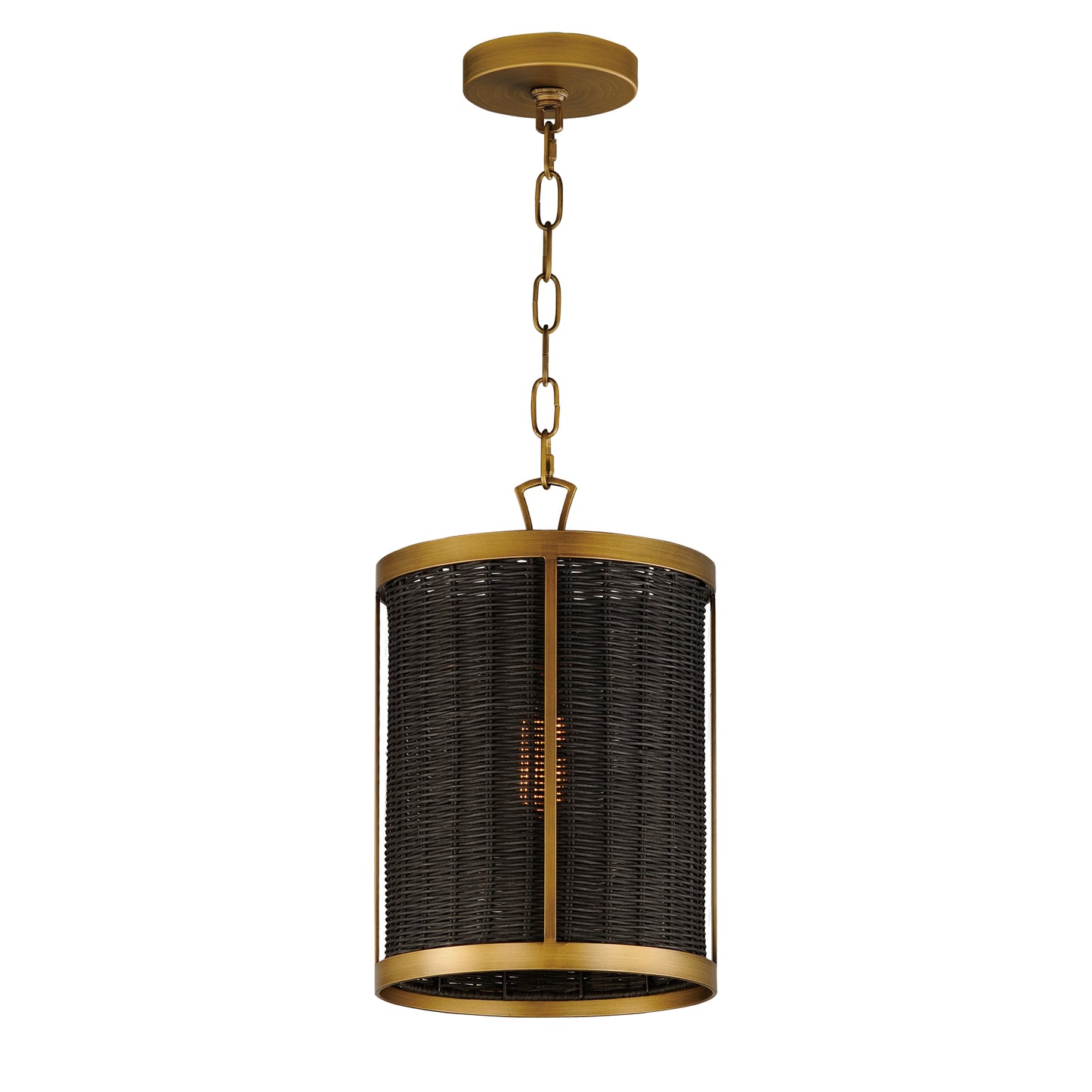 14461BRNAB - 1 Light Rattan 10" Pendant - Natural Aged Brass