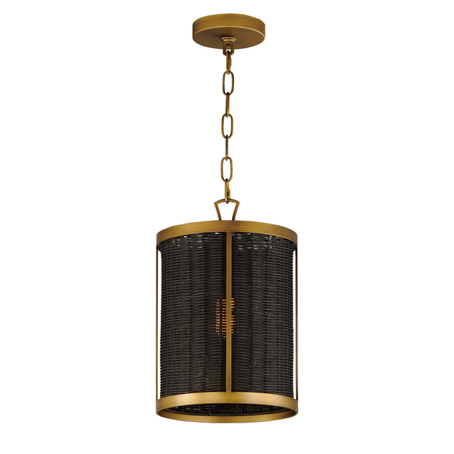 14461BRNAB - 1 Light Rattan 10" Pendant - Natural Aged Brass