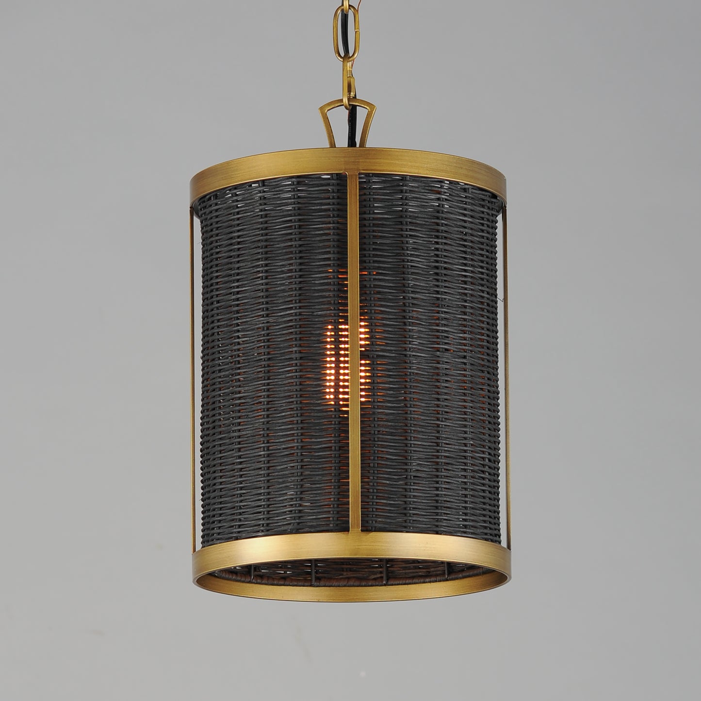 14461BRNAB - 1 Light Rattan 10" Pendant - Natural Aged Brass