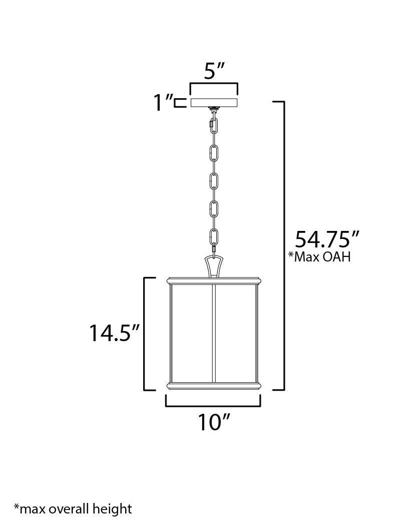 14471NABK - 1 Light Cane 10" Pendant - Black