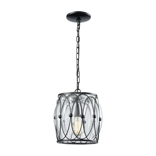 ELK Lighting 14520/1 - Adriano 9" Wide 1-Light Mini Pendant in Gloss Black with Clear Blown Glass