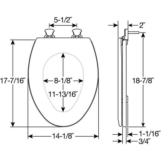 Bemis 1500EC-000 Toilet Seat - Dimensions