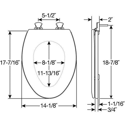 Bemis 1500EC-000 Toilet Seat - Dimensions