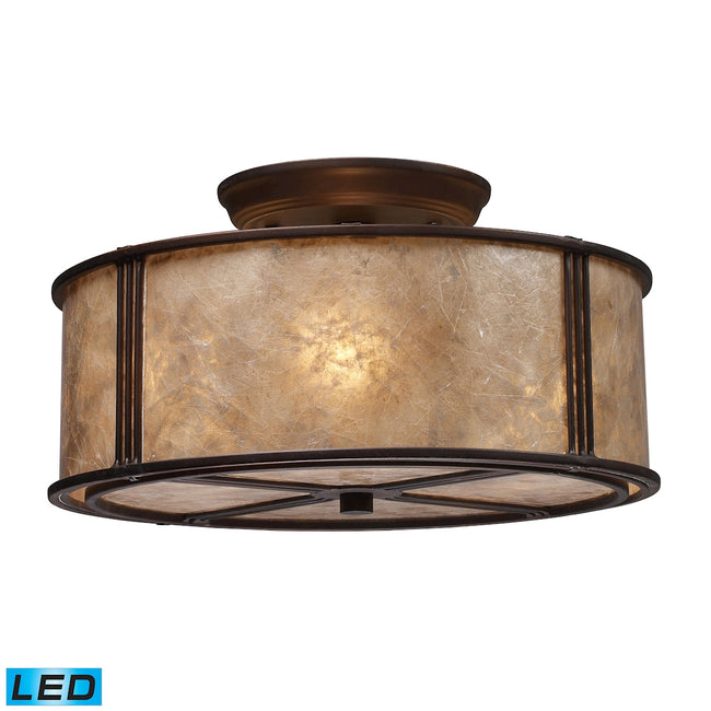 ELK Lighting 15031/3-LED - Barringer 13" Wide 3-Light Semi Flush in Aged Bronze with Tan Mica Shade