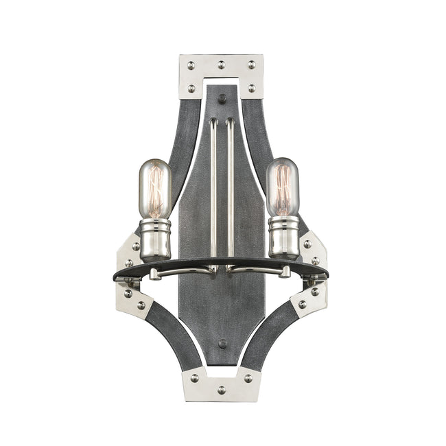 ELK Lighting 15230/2 - Riveted Plate 12" Wide 2-Light Sconce in Silverdust Iron and Polished Nickel