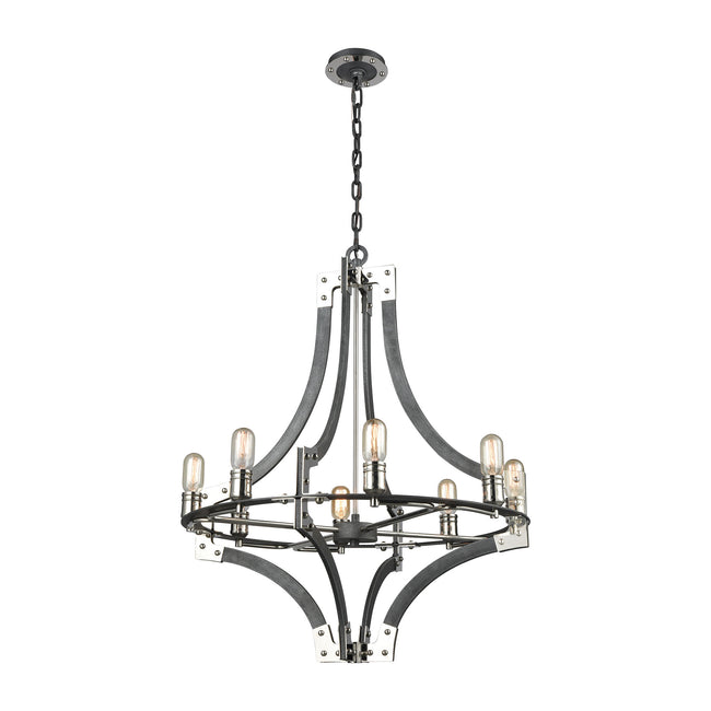 ELK Lighting 15236/8 - Riveted Plate 28" Wide 8-Light Chandelier in Silverdust Iron and Polished Nic