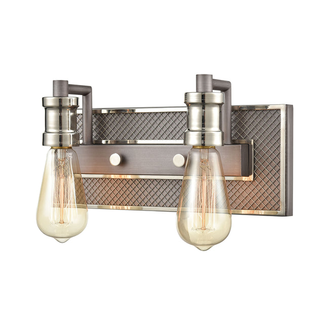 Gridiron 13" Wide 2-Light Vanity Light in Weathered Zinc and Polished Nickel