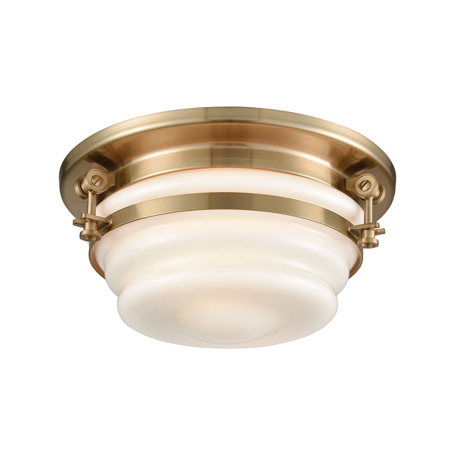 ELK Lighting 16093/2 - Riley 12" Wide 2-Light Flush Mount in Satin Brass with Opal White Blown Glass