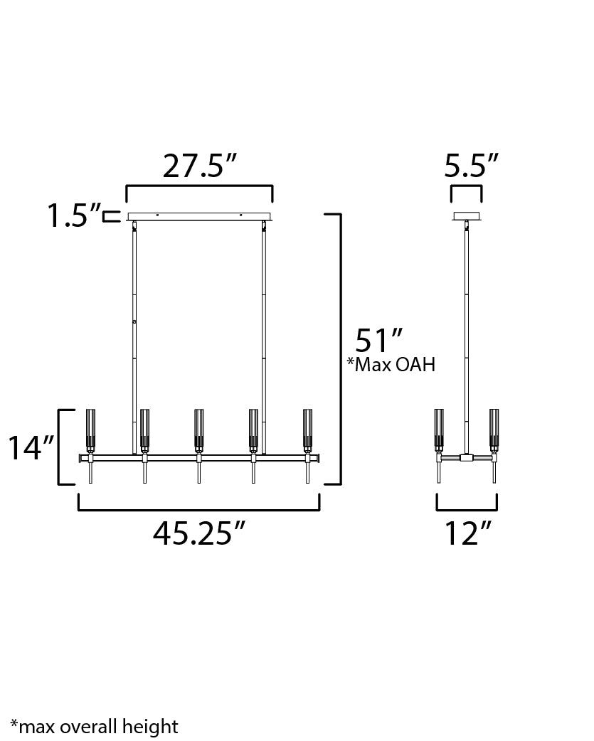 16127CLBKAB - 10 Light Flambeau 12" Chandelier - Black / Antique Brass
