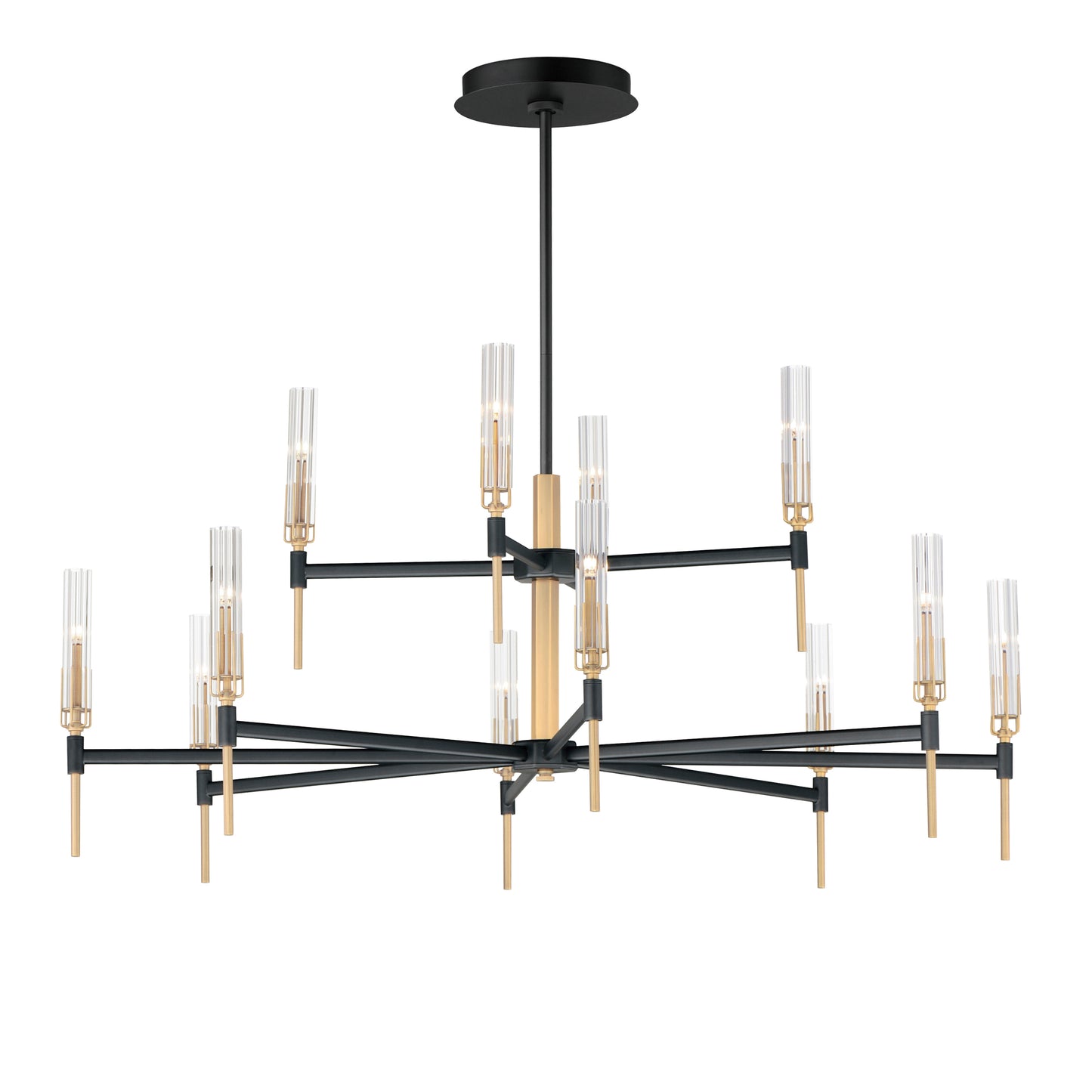 16129CLBKAB - 12 Light Flambeau 48" Chandelier - Black / Antique Brass