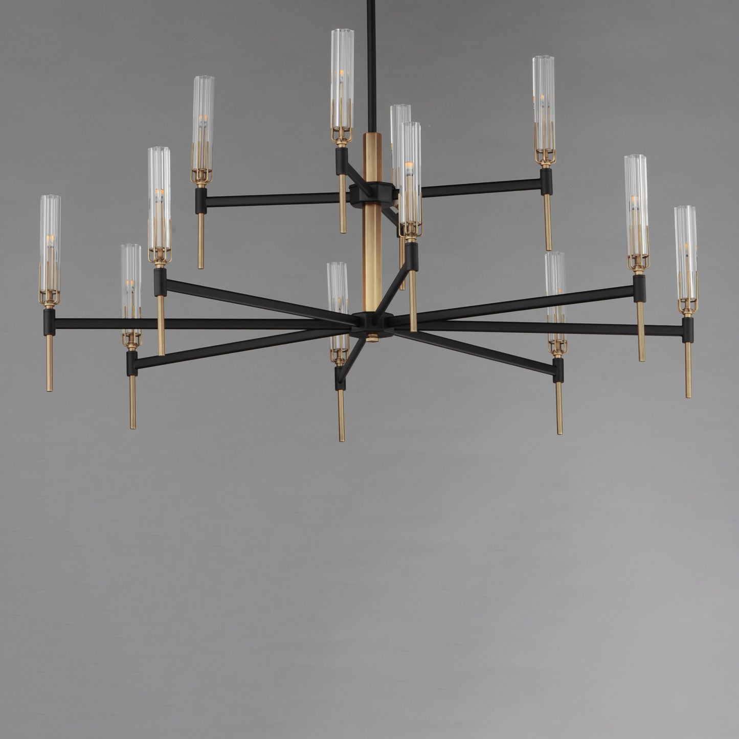 16129CLBKAB - 12 Light Flambeau 48" Chandelier - Black / Antique Brass