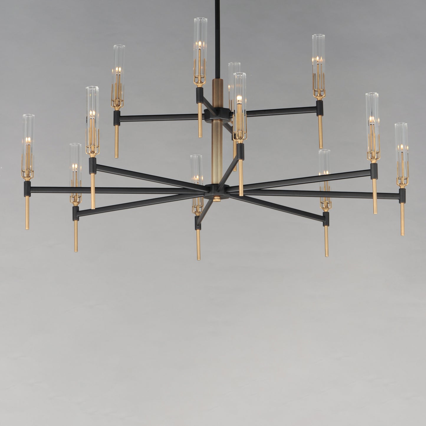 16129CLBKAB - 12 Light Flambeau 48" Chandelier - Black / Antique Brass