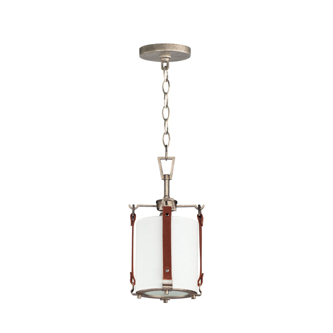 16132FTWZBSD - 1 Light Sausalito 7.5" Pendant - Weathered Zinc / Brown Suede