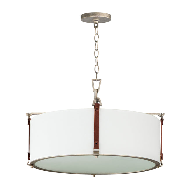 16135FTWZBSD - 4 Light Sausalito 24" Pendant - Weathered Zinc / Brown Suede
