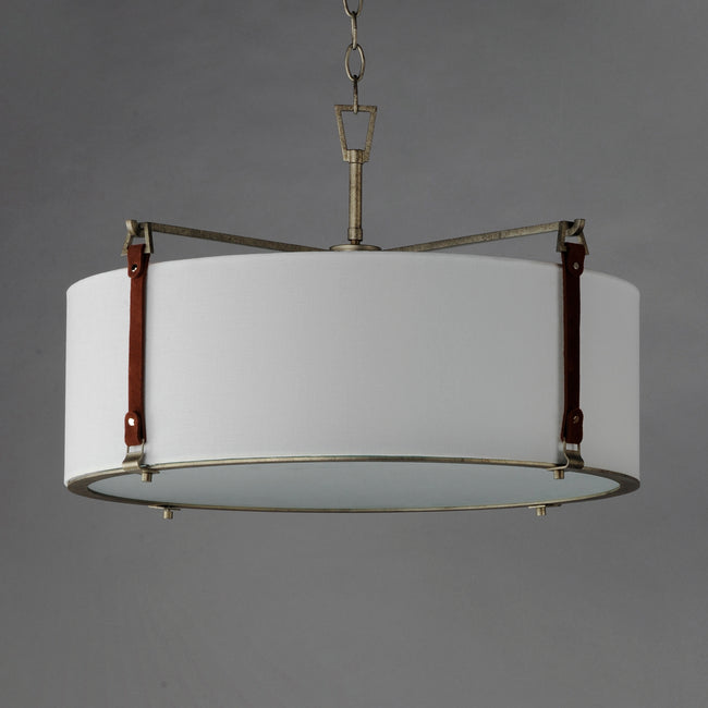 16135FTWZBSD - 4 Light Sausalito 24" Pendant - Weathered Zinc / Brown Suede