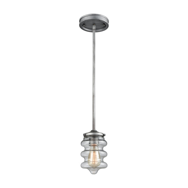 ELK Lighting 16170/1 - Synchronis 5" Wide 1-Light Mini Pendant in Weathered Zinc with Clear Blown Gl