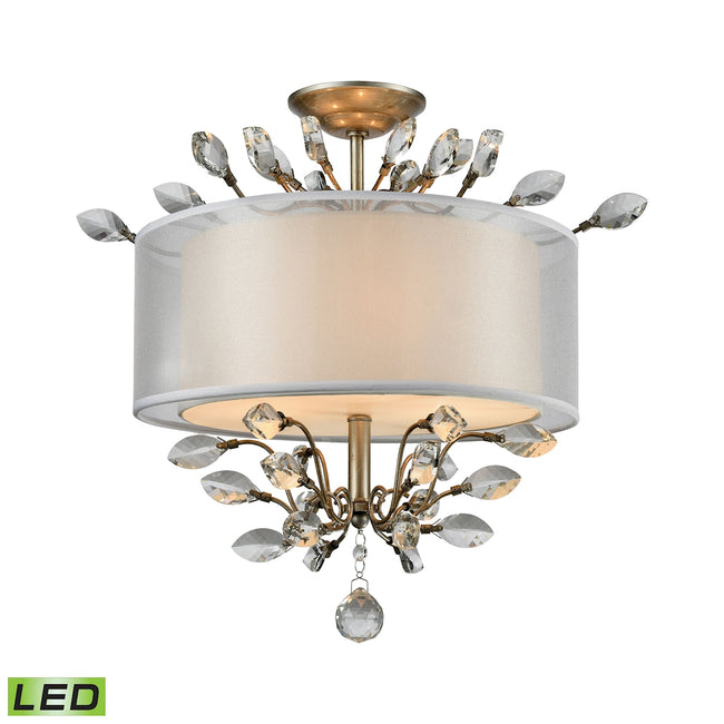 ELK Lighting 16281/3-LED - Asbury 19" Wide 3-Light Semi Flush in Aged Silver with Organza and Fabric